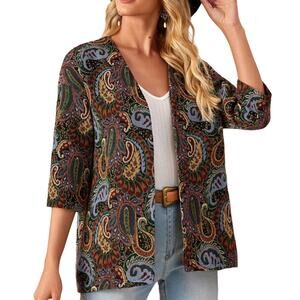 Emery Rose Retro Paisley Open Front Cardigan Medium